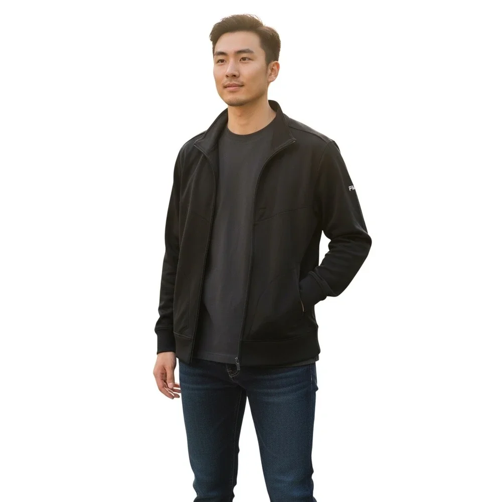 Fila Sport Mens Full Zip Track Jacket Black Mock Neck Sportswear athletic SZ Med